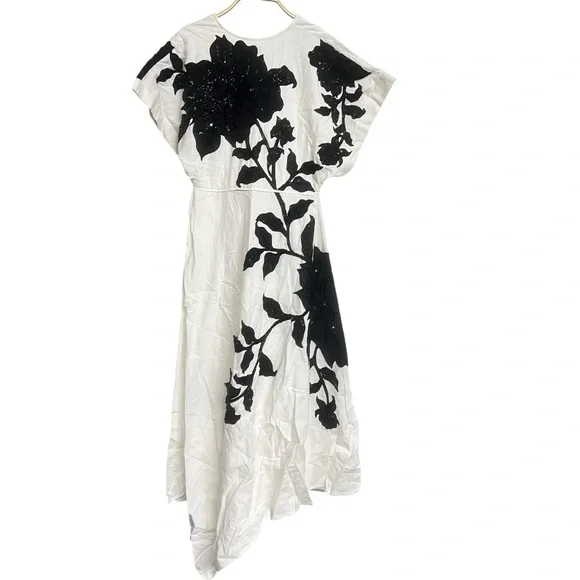 New Karen Millen Linen Cotton Hand Embellished Bow Detail Midaxi Midi Dress - Picture 4 of 9